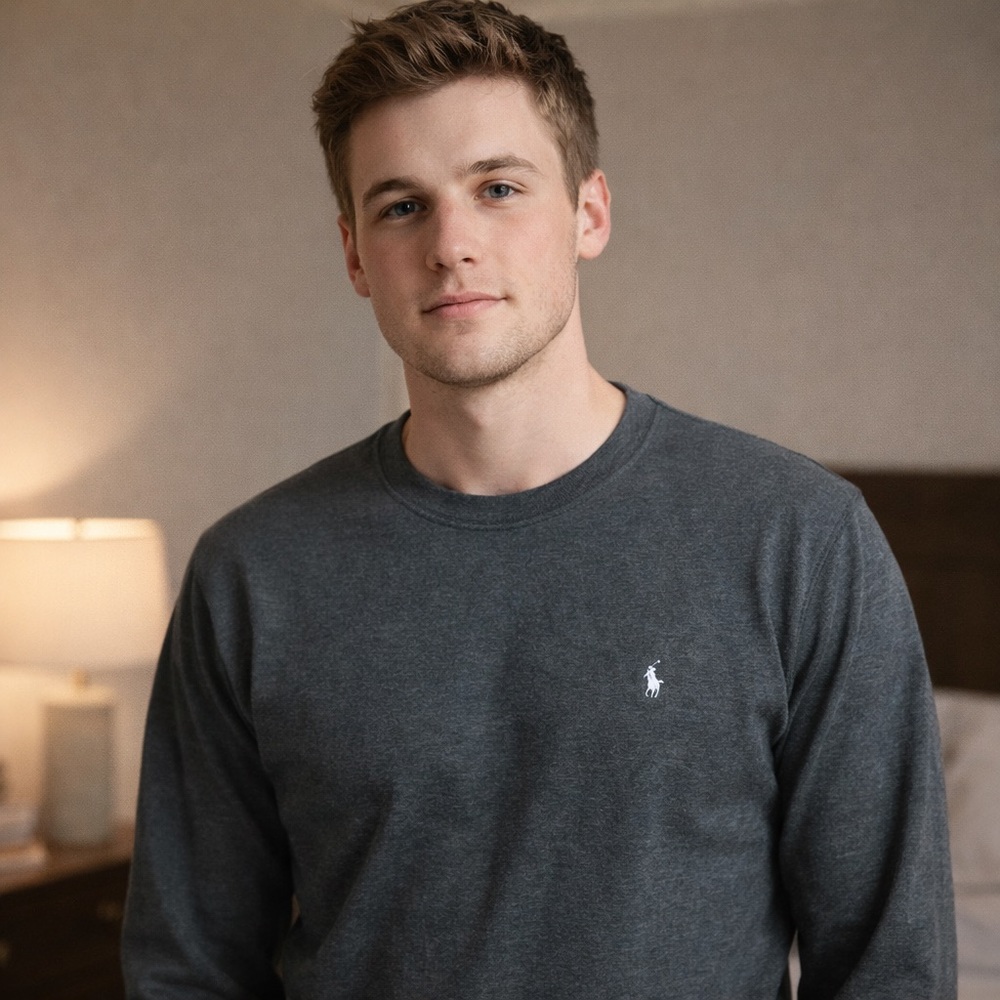Polo Ralph Lauren Sleepwear Charcoal Grey Waffle Crewneck L